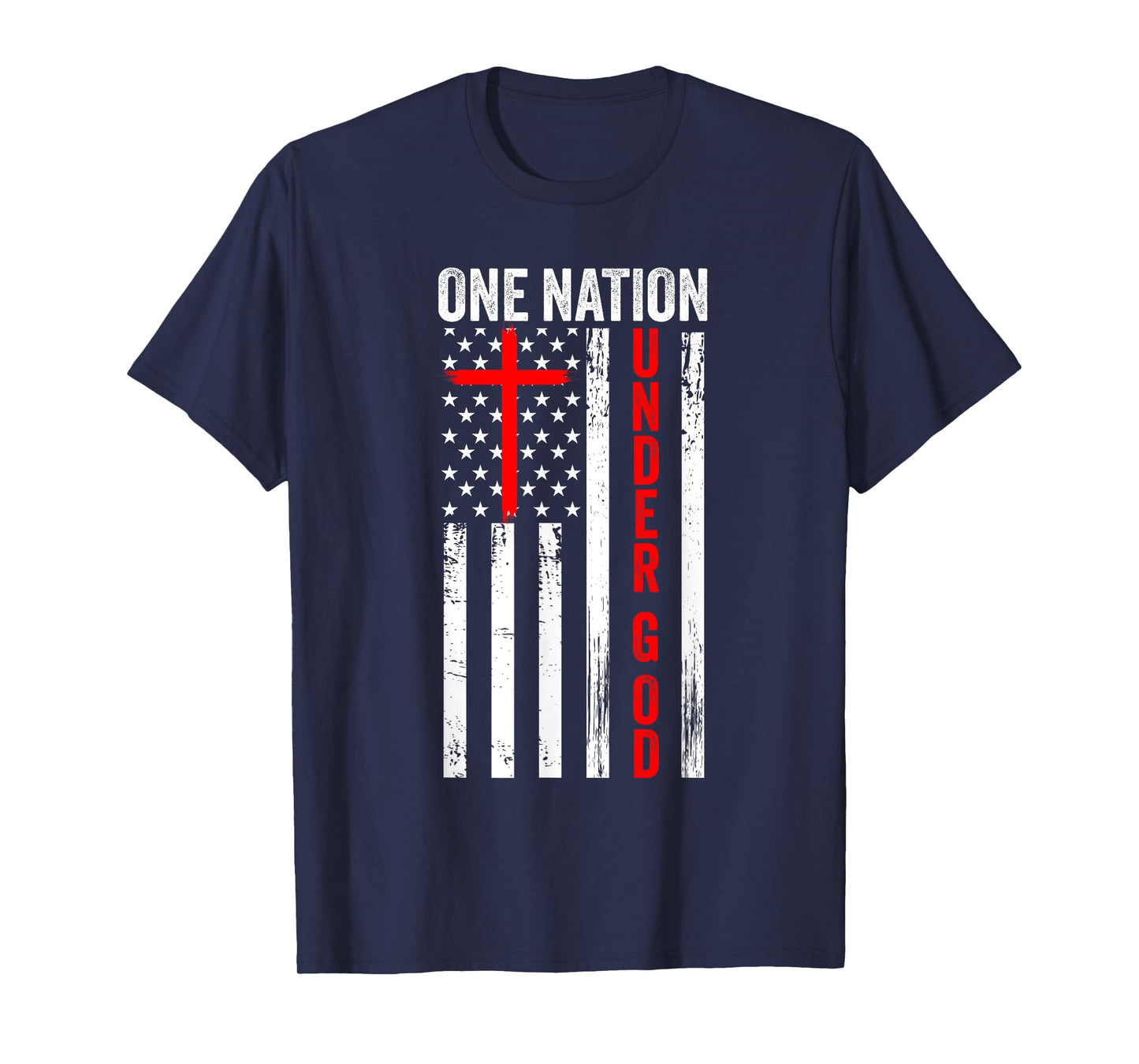 One Nation Under God USA flag Cross Jesus Christian Bible T-Shirt