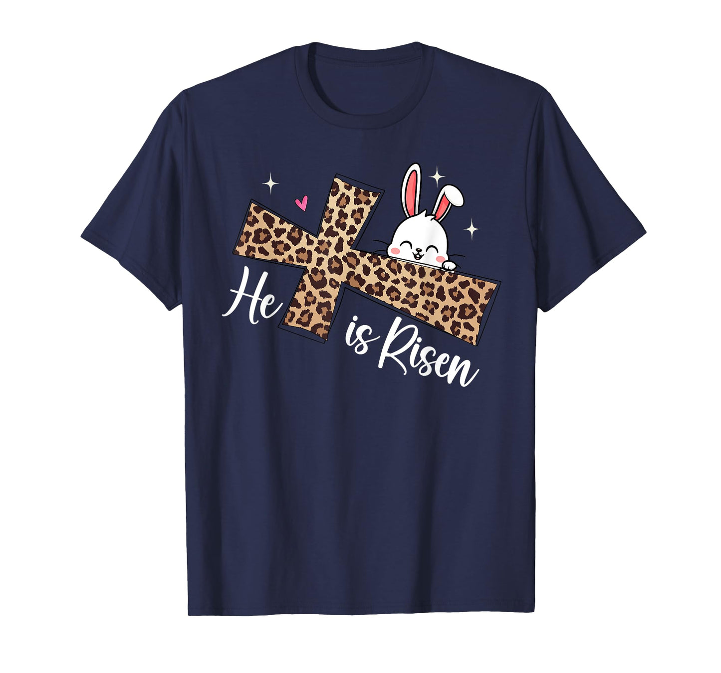 He Is Risen Leopard Cross Bunny Easter Day Christian Faith T-Shirt