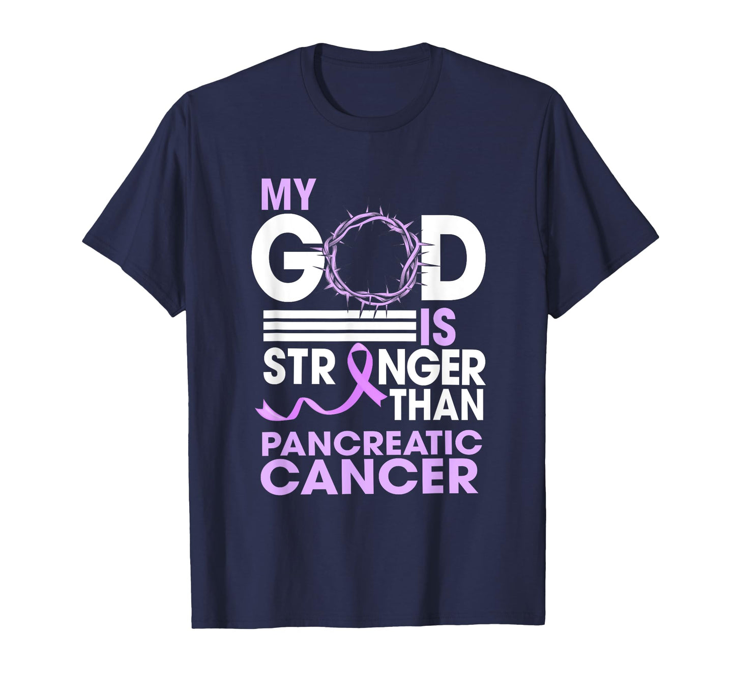 My God Is Stronger Than Pancreatic Cancer Awareness Ribbon T-Shirt