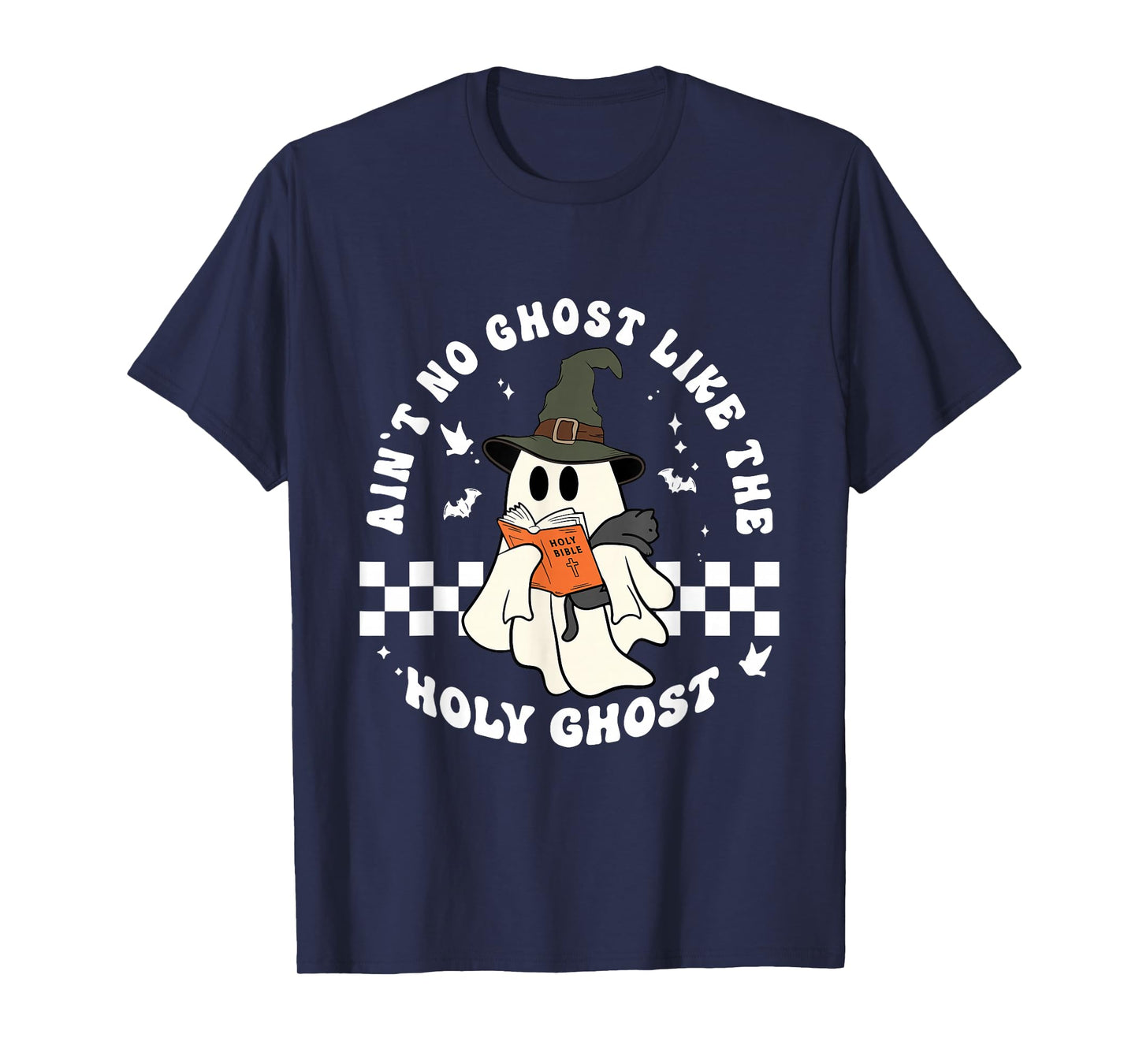 Funny Christian Ghost with Bible Retro Catholic Cute Faith T-Shirt