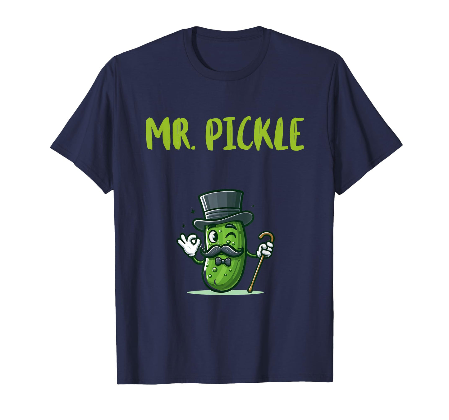 Foodie Design Mr. Pickle T-Shirt - Men's Unisex-Adults Black Small Classic Fit Short Sleeve Pickle-Themed T-Shirt
