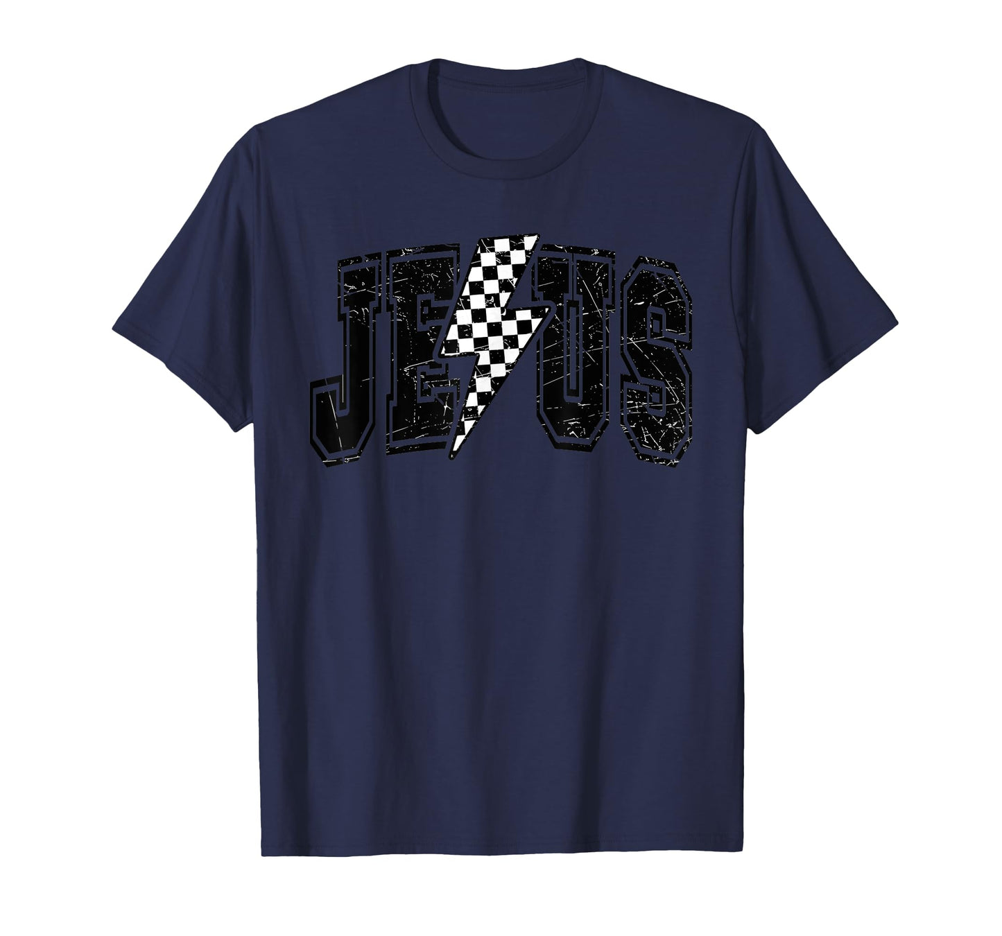 Funny Retro Groovy Checkered Jesus Lightning Bolt Apparel T-Shirt