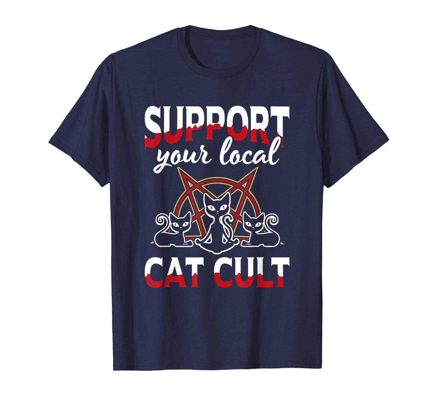 Support Your Local Cat Cult Gothic Baphomet Occult Demon Cat T-Shirt