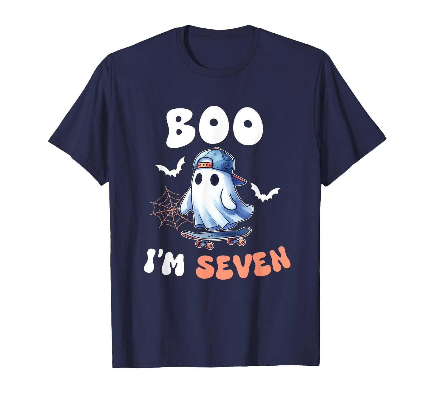 Boo I'm Seven Ghost Skateboard 7th Birthday Halloween Boys T-Shirt