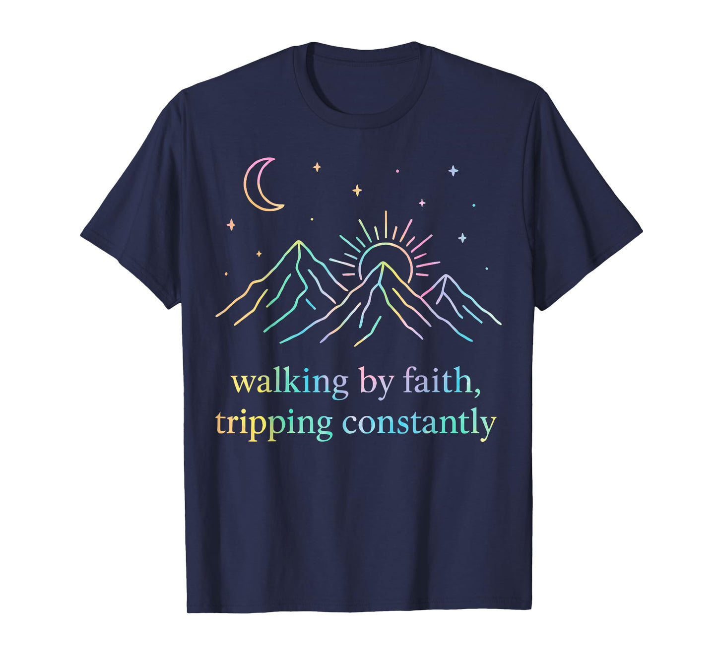Christian Walking By Faith Tripping Constantly Ombre Bible T-Shirt