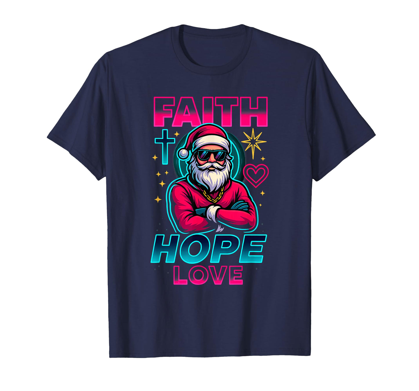 Retro Santa Faith Hope Love Christmas Design T-Shirt