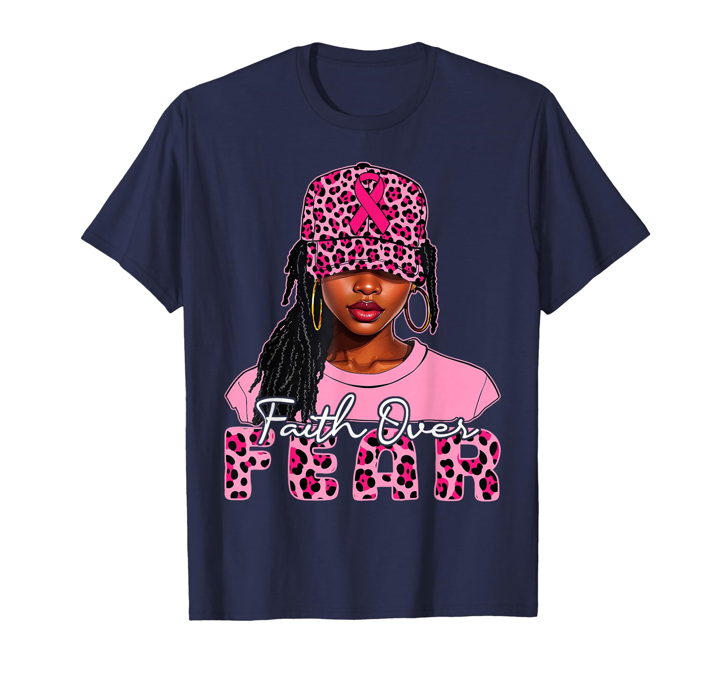 Faith Over Fear Christian Black Women Afro Breast Cancer T-Shirt