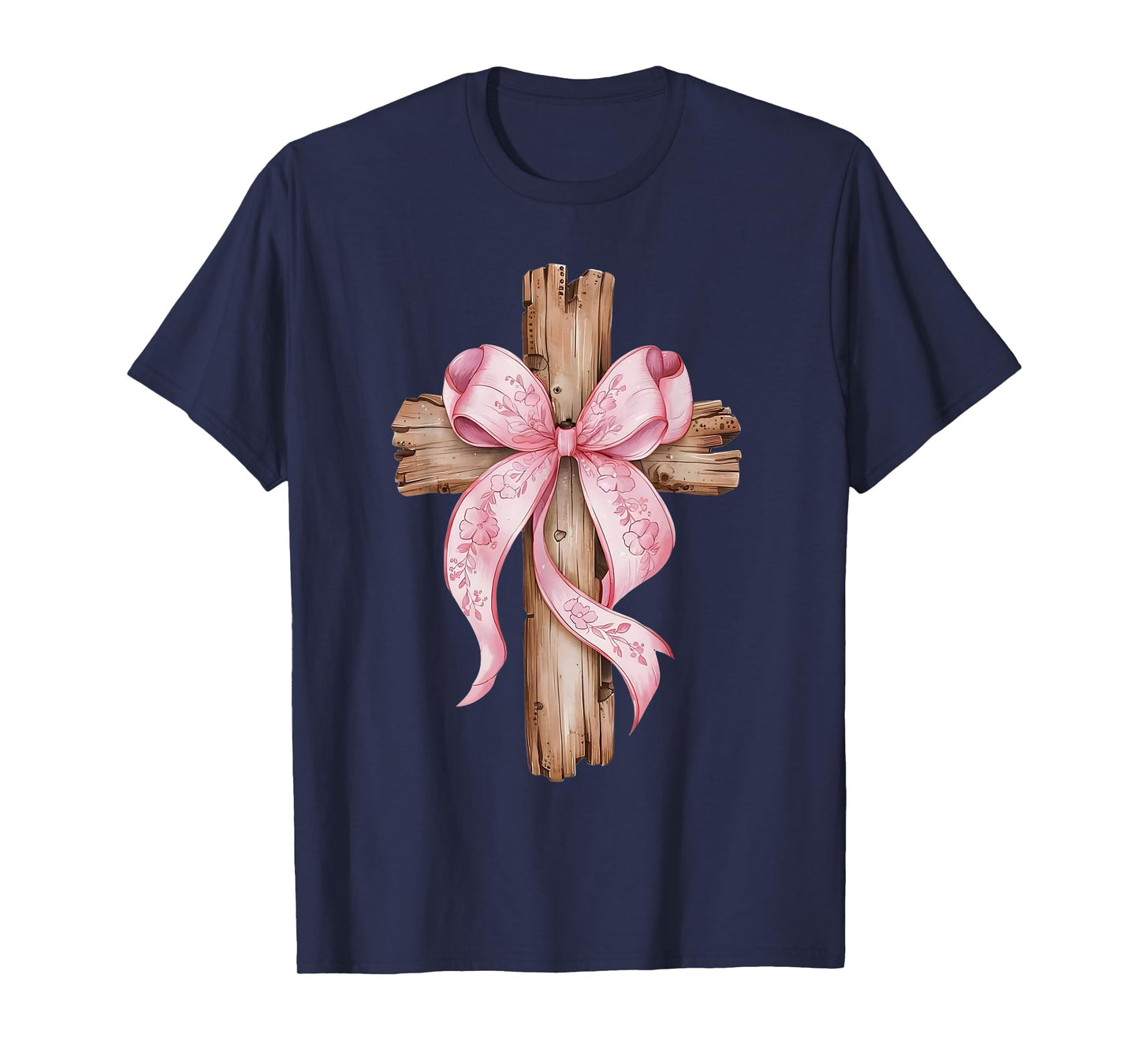 Christian Rustic Cross with Pink Bow Faithful Beauty T-Shirt