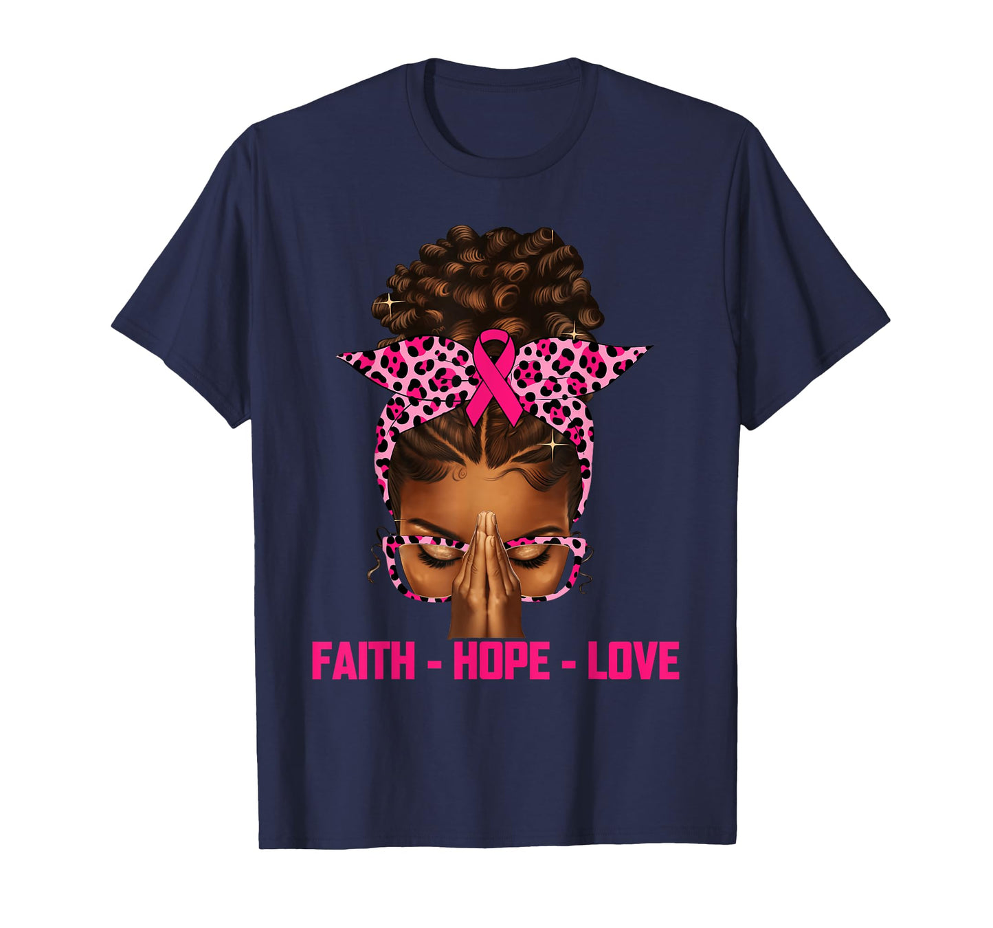 Faith Hope Love Black Women Afro Christian Breast Cancer T-Shirt