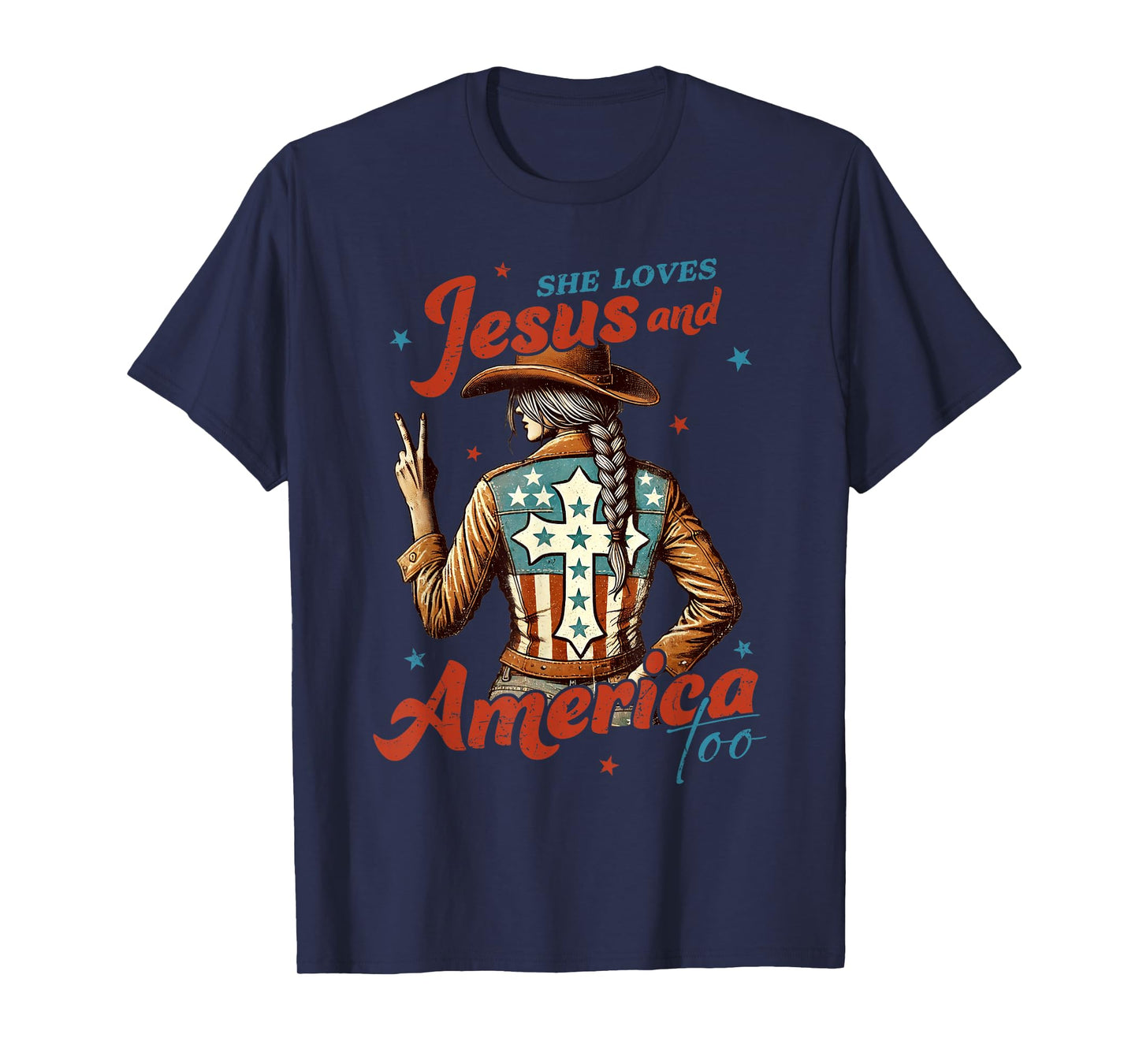 She Loves Jesus And America Usa American Flag 4th Of July T-Shirt