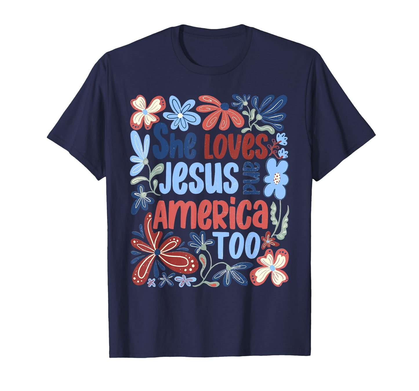 She Loves Jesus And America Too Boho 4th of July Christian T-Shirt