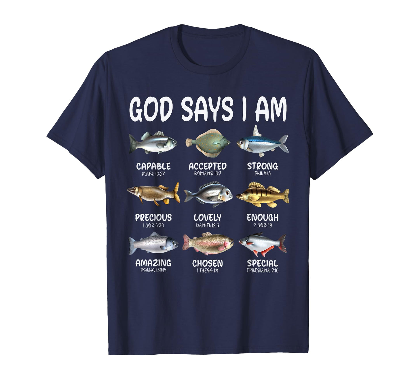 God Says I Am Christian Boys Girls Kids Fishing Fish Graphic T-Shirt