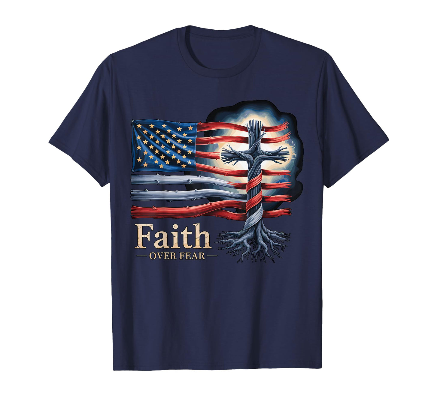 Faith Over Fear Cross USA Flag T-Shirt