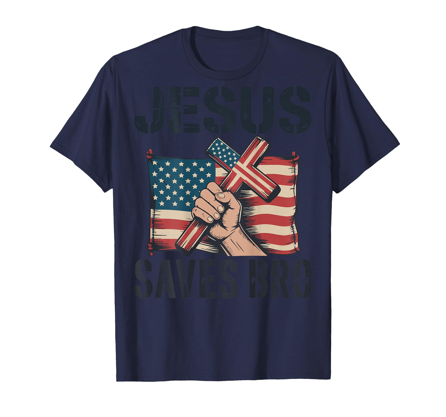 Jesus Save Bro American Flag Christian Patriotic Cross Faith T-Shirt