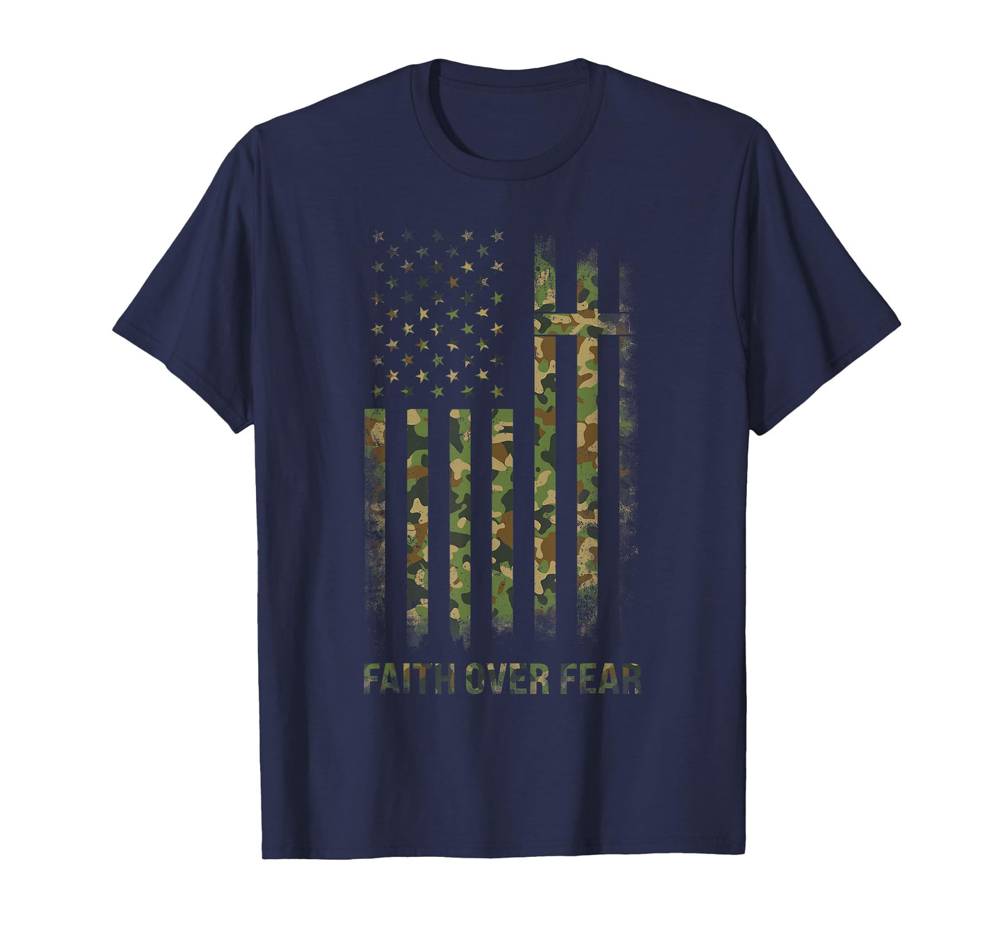 Faith Over Fear Camo Christian Jesus US Flag T-Shirt