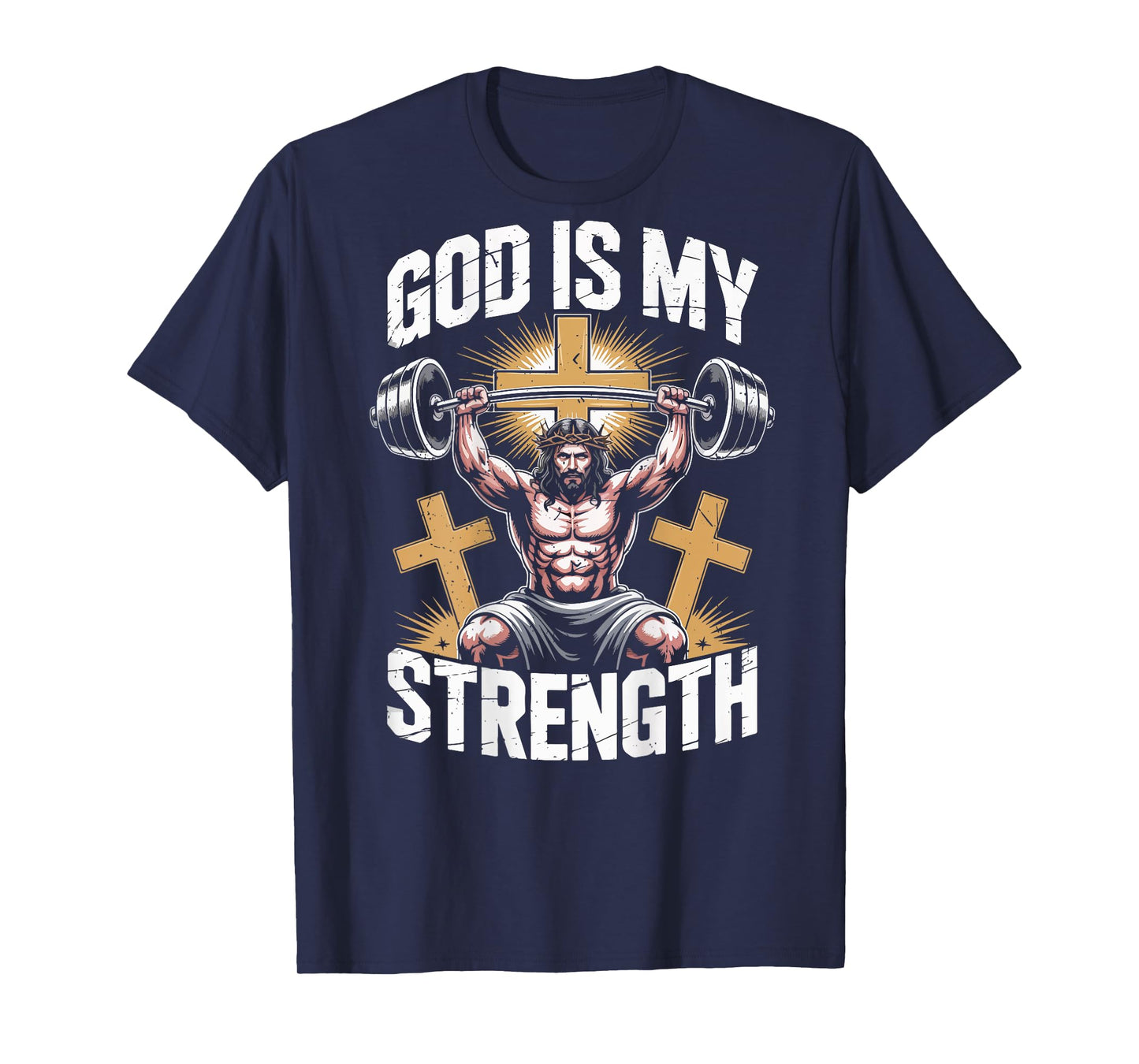 Jesus Gym God is My Strength Workout Christian Faith-Fitness T-Shirt