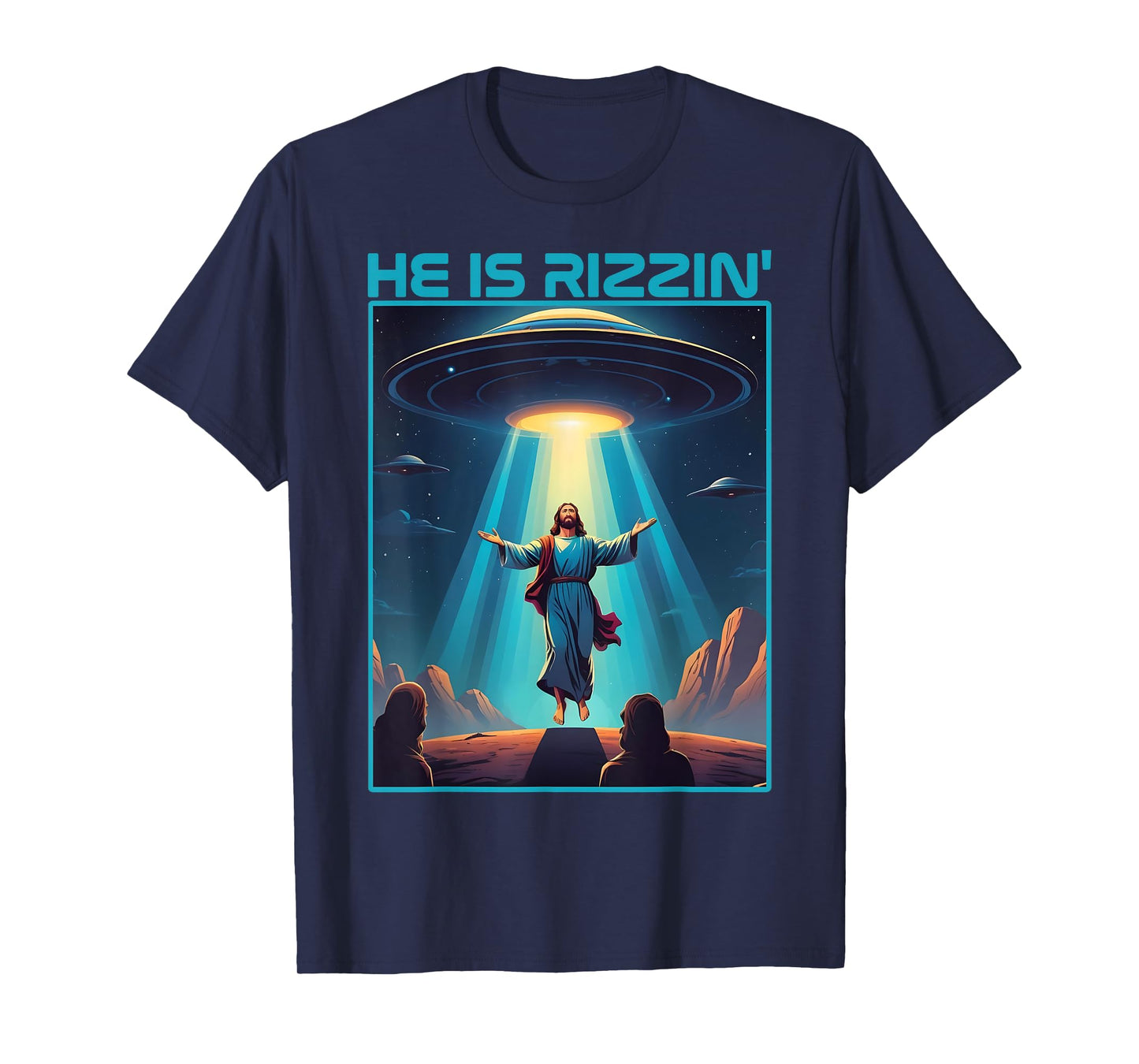 Funny jesus rizzin easter Ufo alien abduction space christ T-Shirt