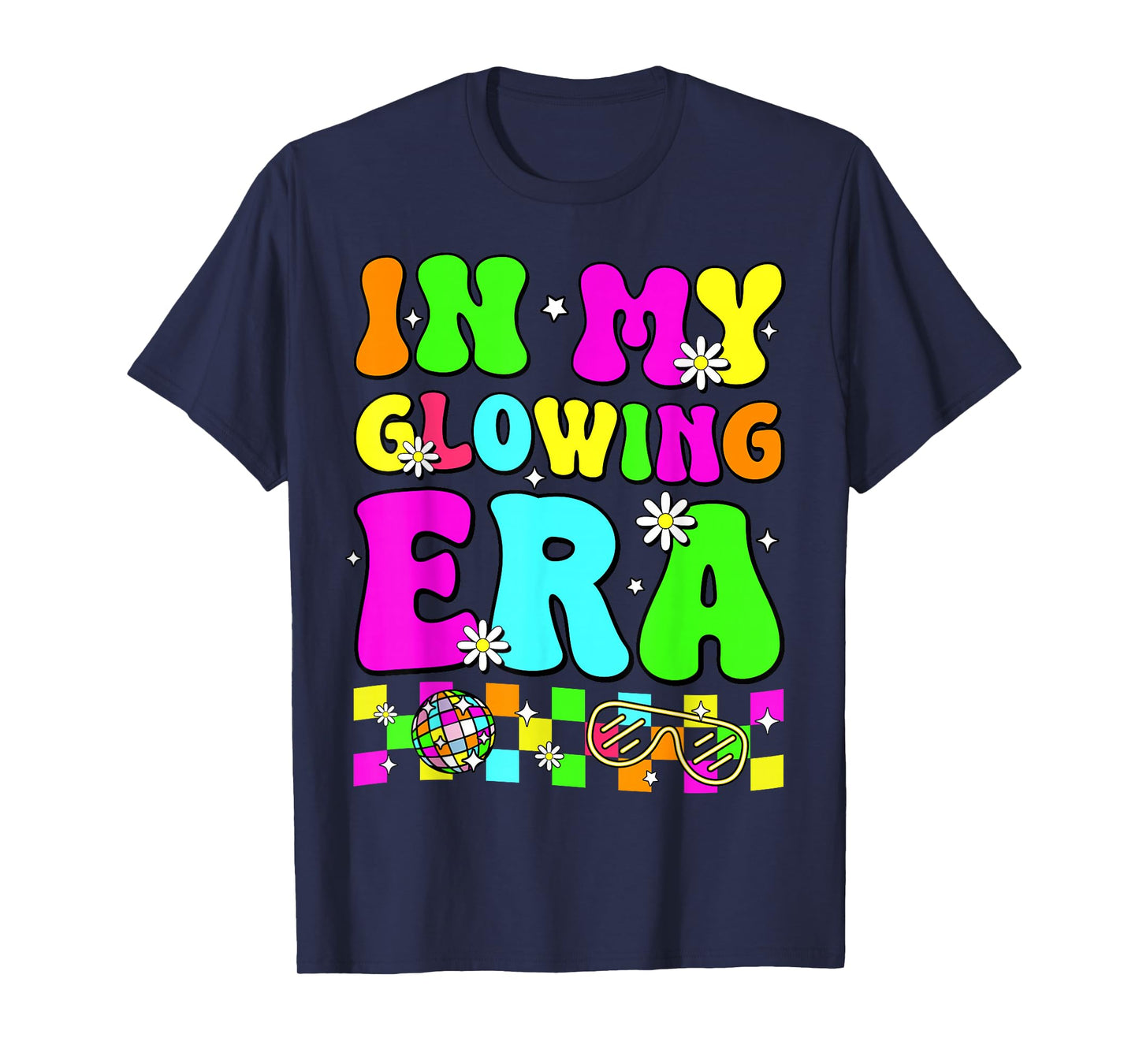 Retro In My Glowing Era Colorful Unisex-Adult T-Shirt, Black, Small, Short Sleeve, Tie-Dye, Cartoon, Casual, SHIRT, All Seasons, Family Gatherings & Holidays