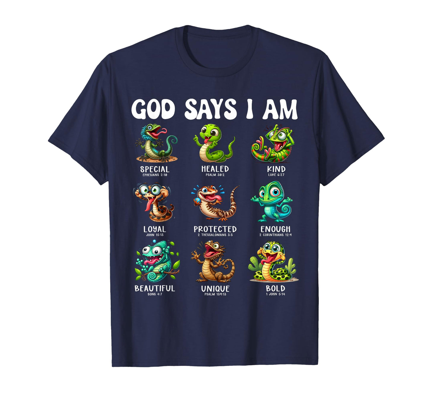 God Says I Am Reptile Scripture Cartoon Bible Design T-Shirt