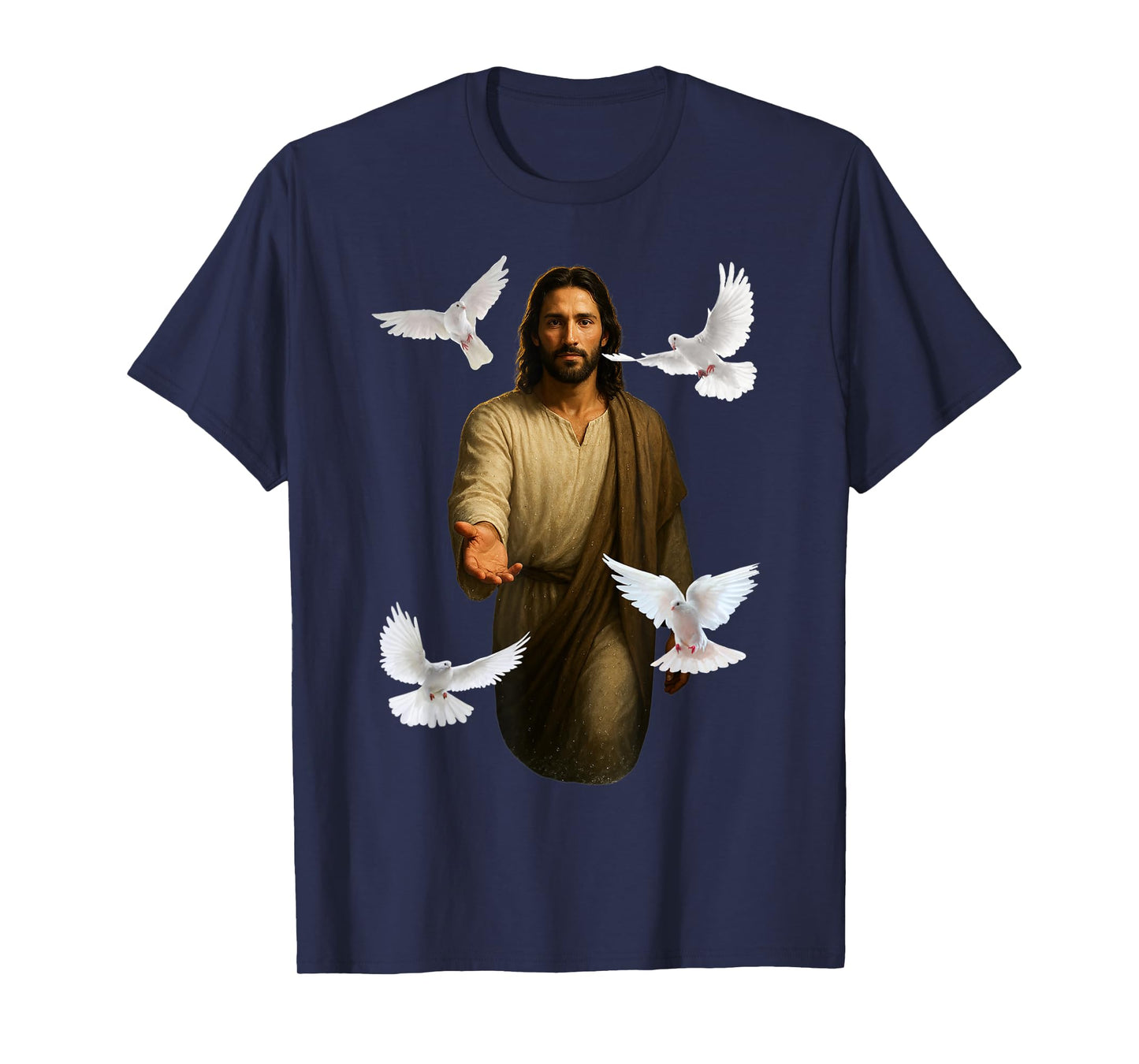 Jesus Walking on Water with White Doves Christian Art Faith T-Shirt