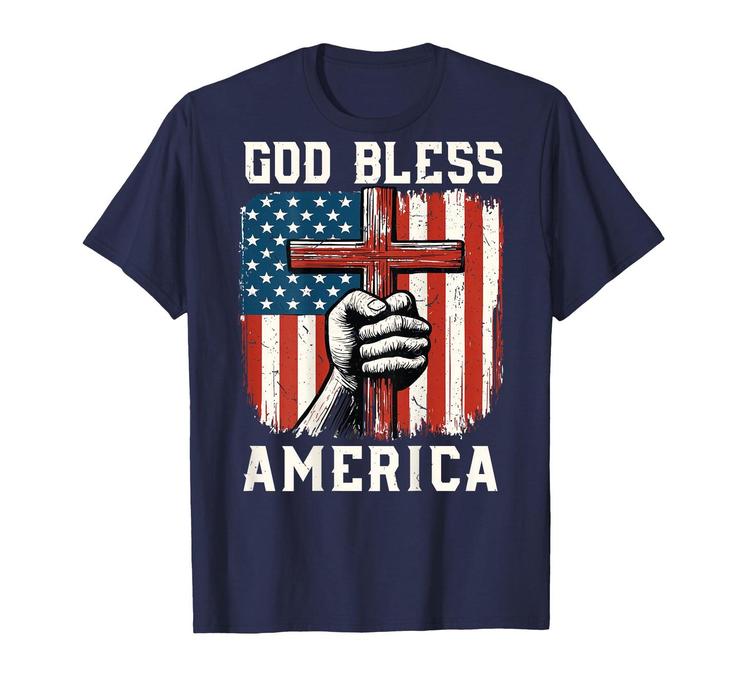 On-Back God Bless America Patriotic Christian Faith USA Flag T-Shirt