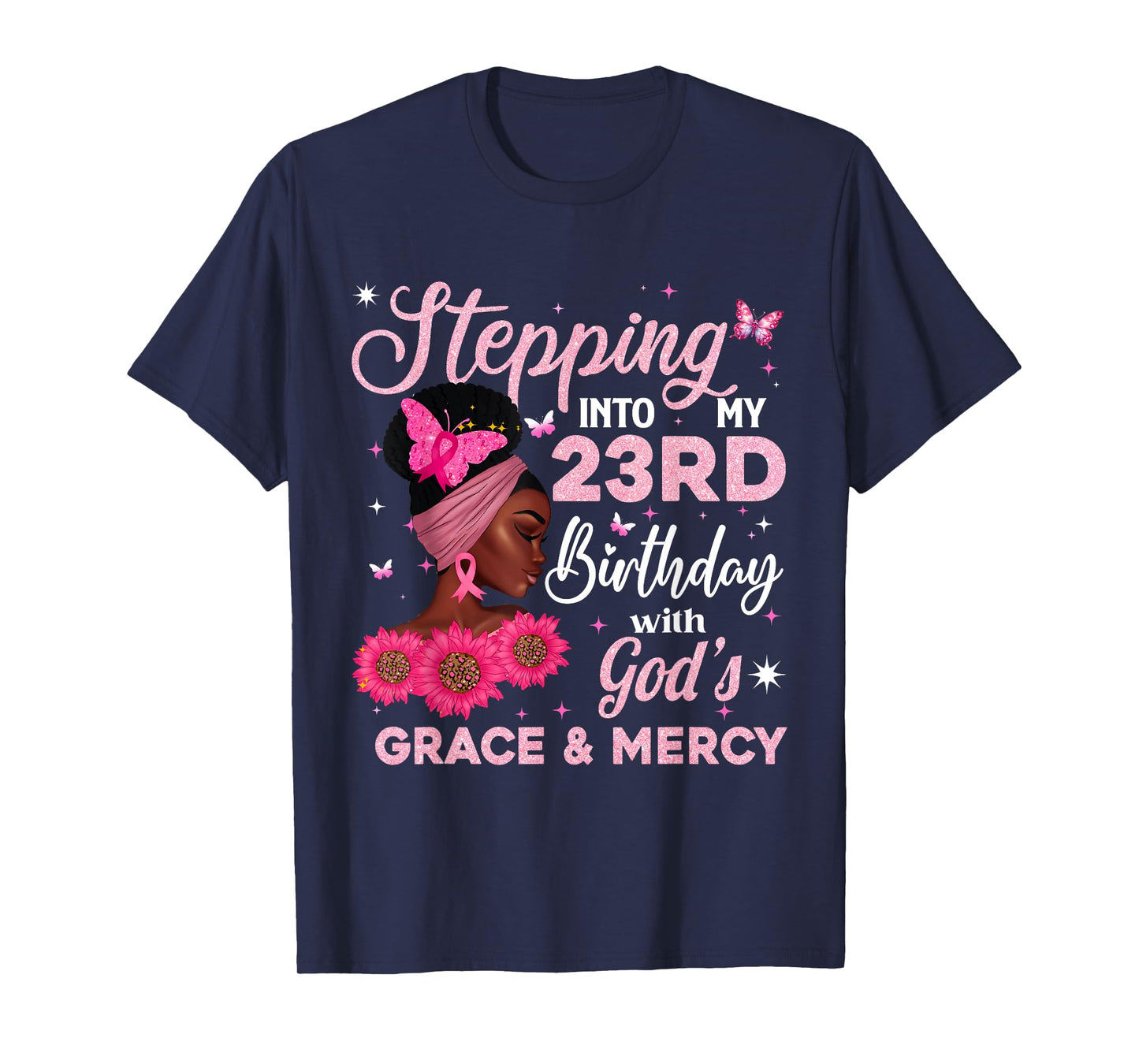 Retro 23rd Bday Woman Breast Cancer Butterfly 23 Years Old T-Shirt