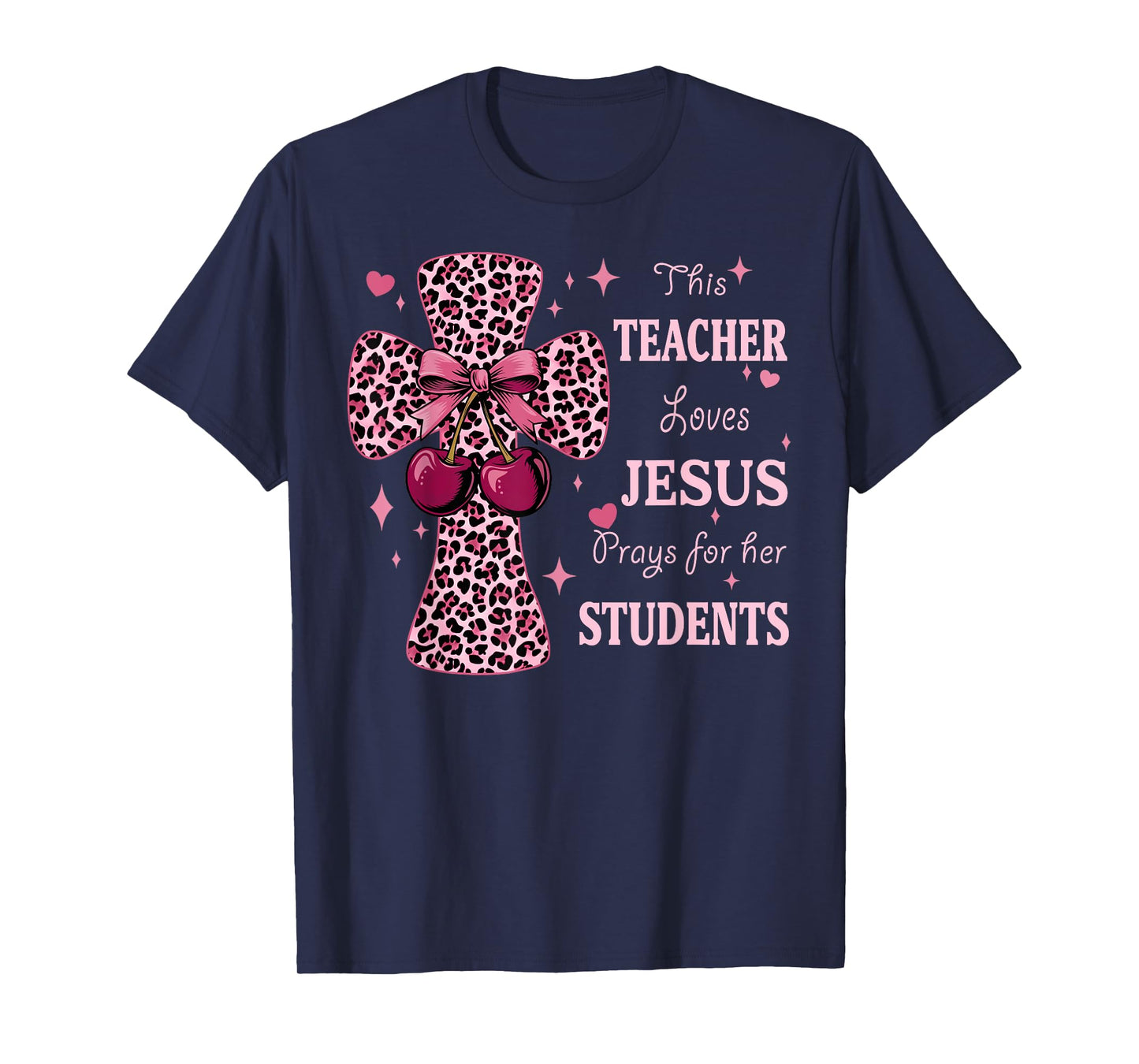 Leopard Cross and Cherry Design for Christian Teachers T-Shirt