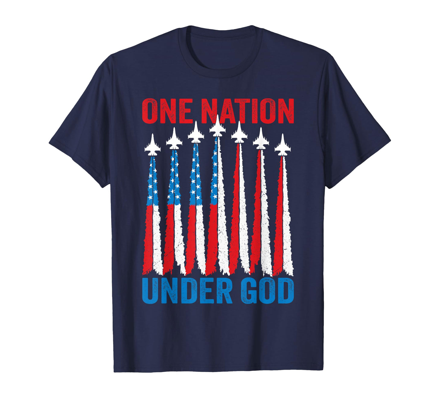 One Nation Under God 4th July Men American Flag Fighter Jet T-Shirt