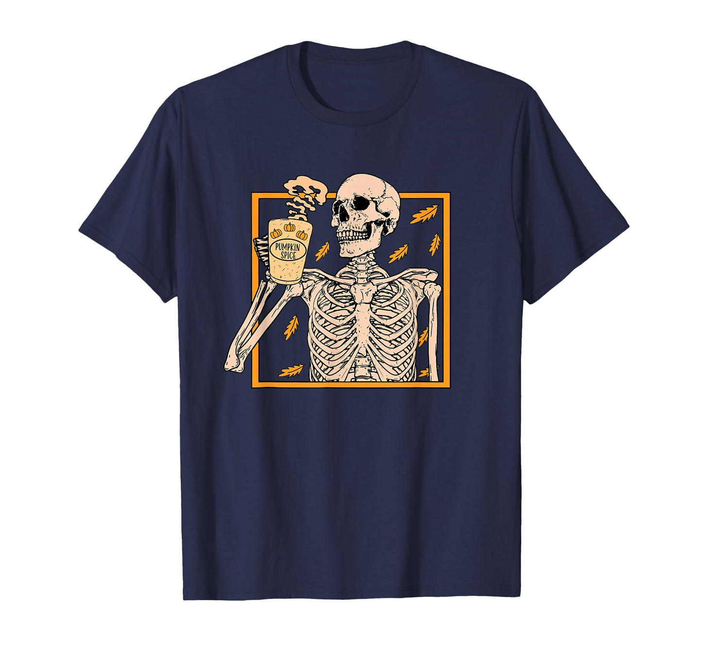 Skeleton Drinking Coffee Pumpkin Spice Latte Autumn Coffee T-Shirt