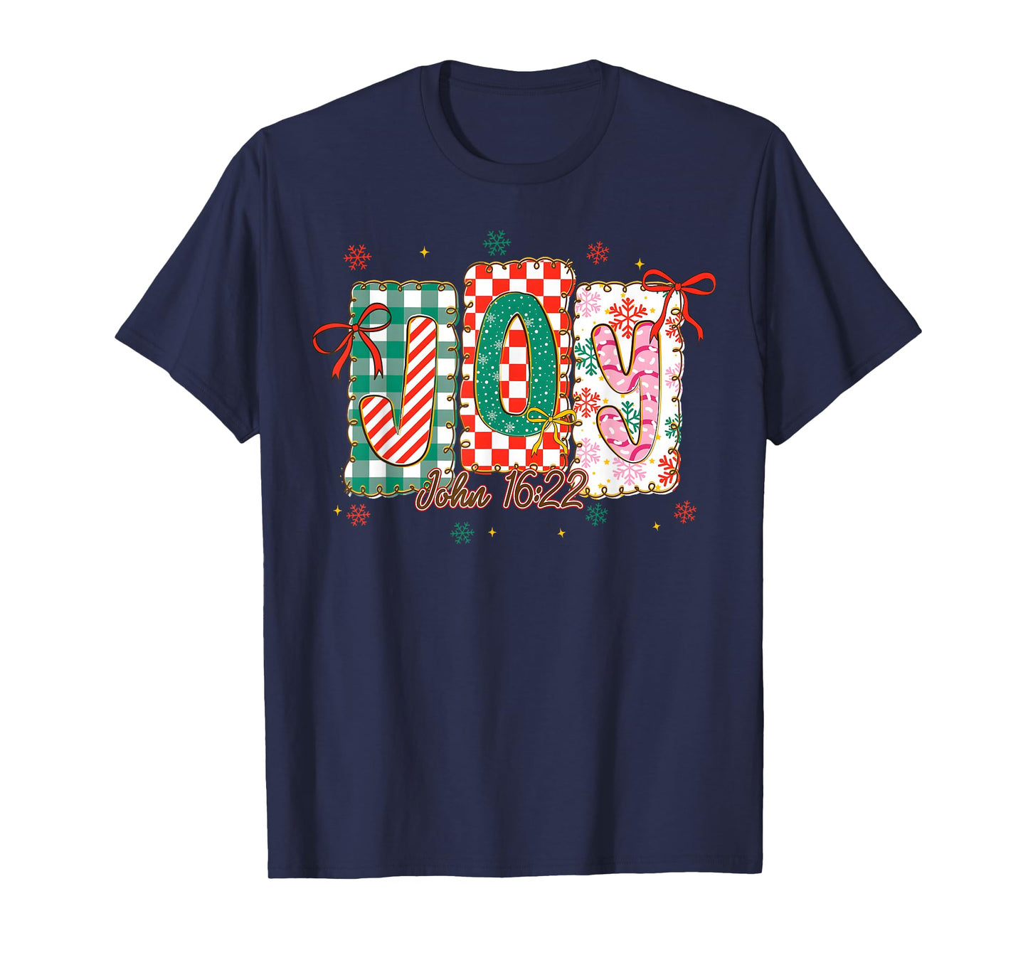 Preppy Joy Bible Verse Christmas Girl Women Coquette Bow T-Shirt