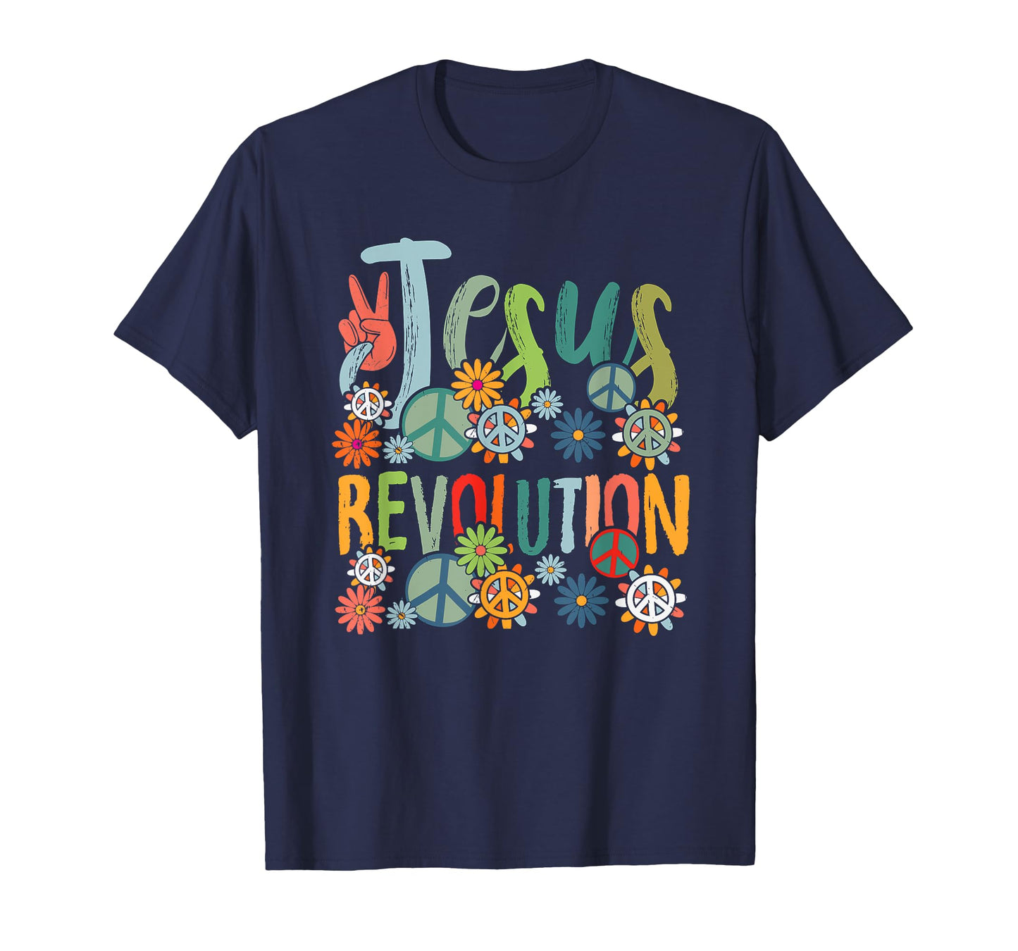Jesus Revolution Faith Retro Groovy Flower Peace Sign T-Shirt
