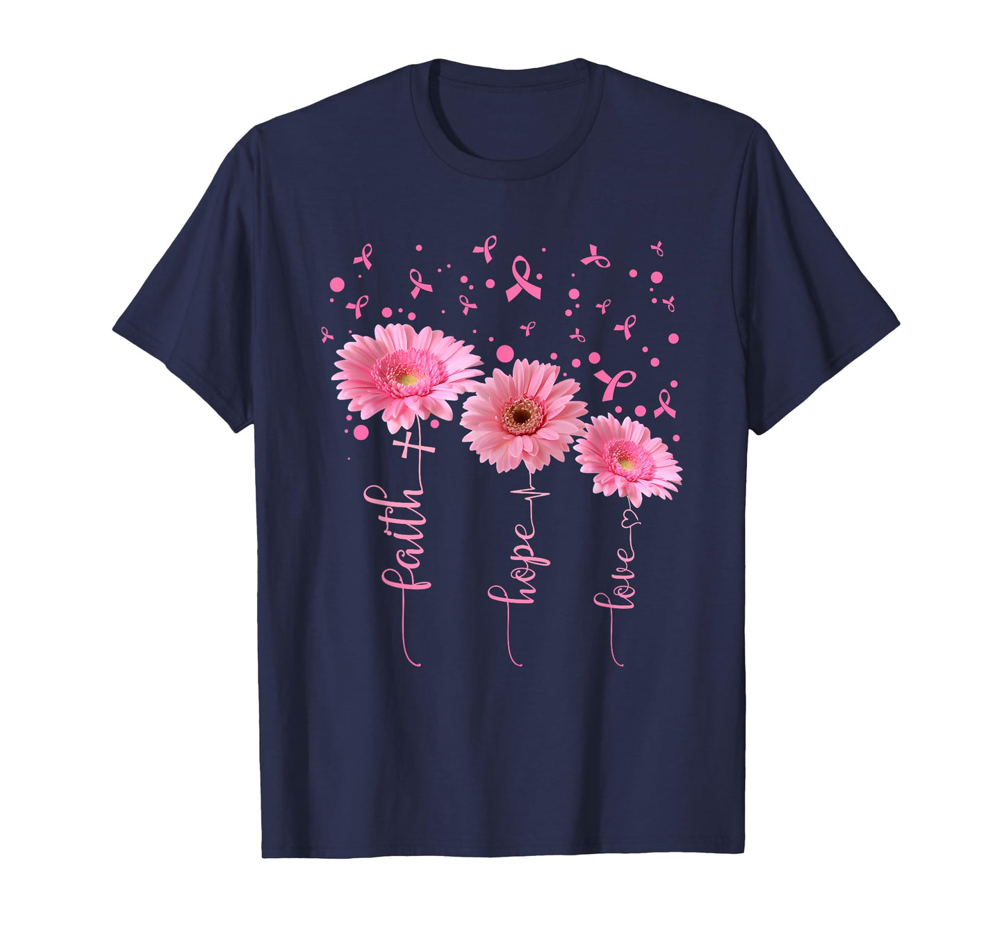 Faith Hope Love Flowers Breast Cancer Awareness Support T-Shirt
