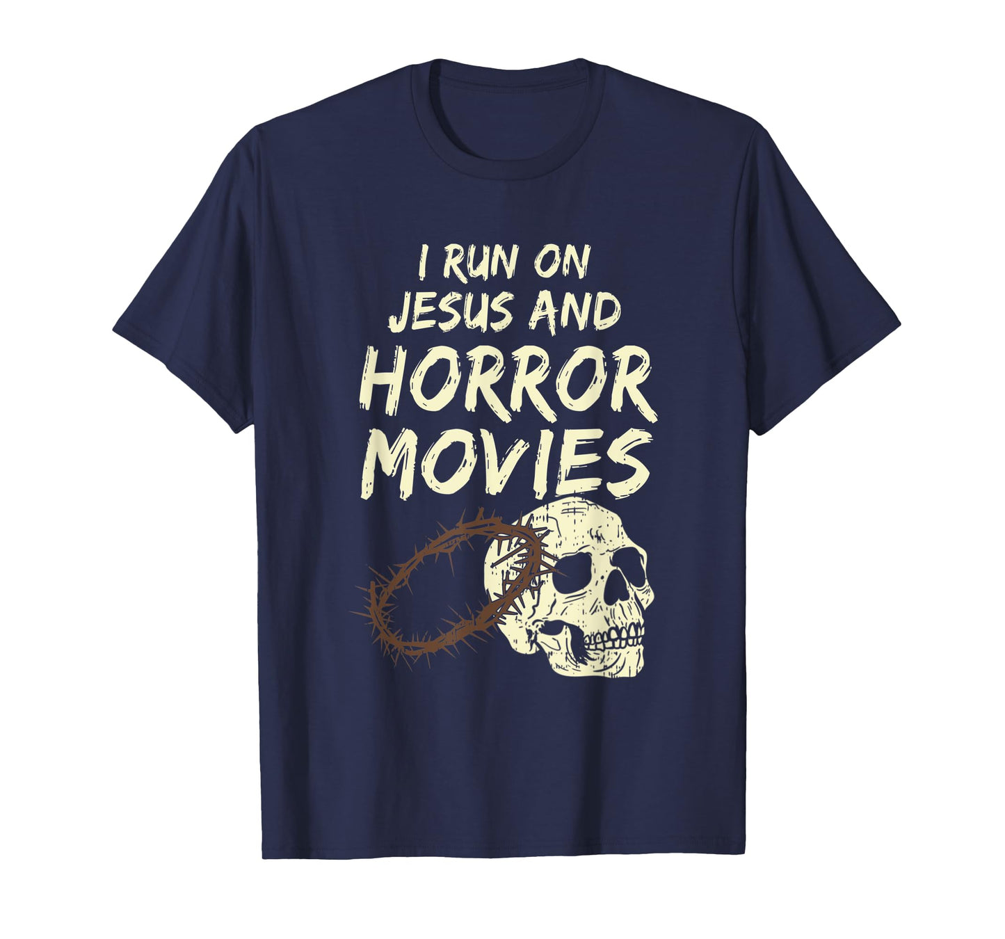 Run On Jesus And Horror Movie Skull Funny Halloween Costume T-Shirt