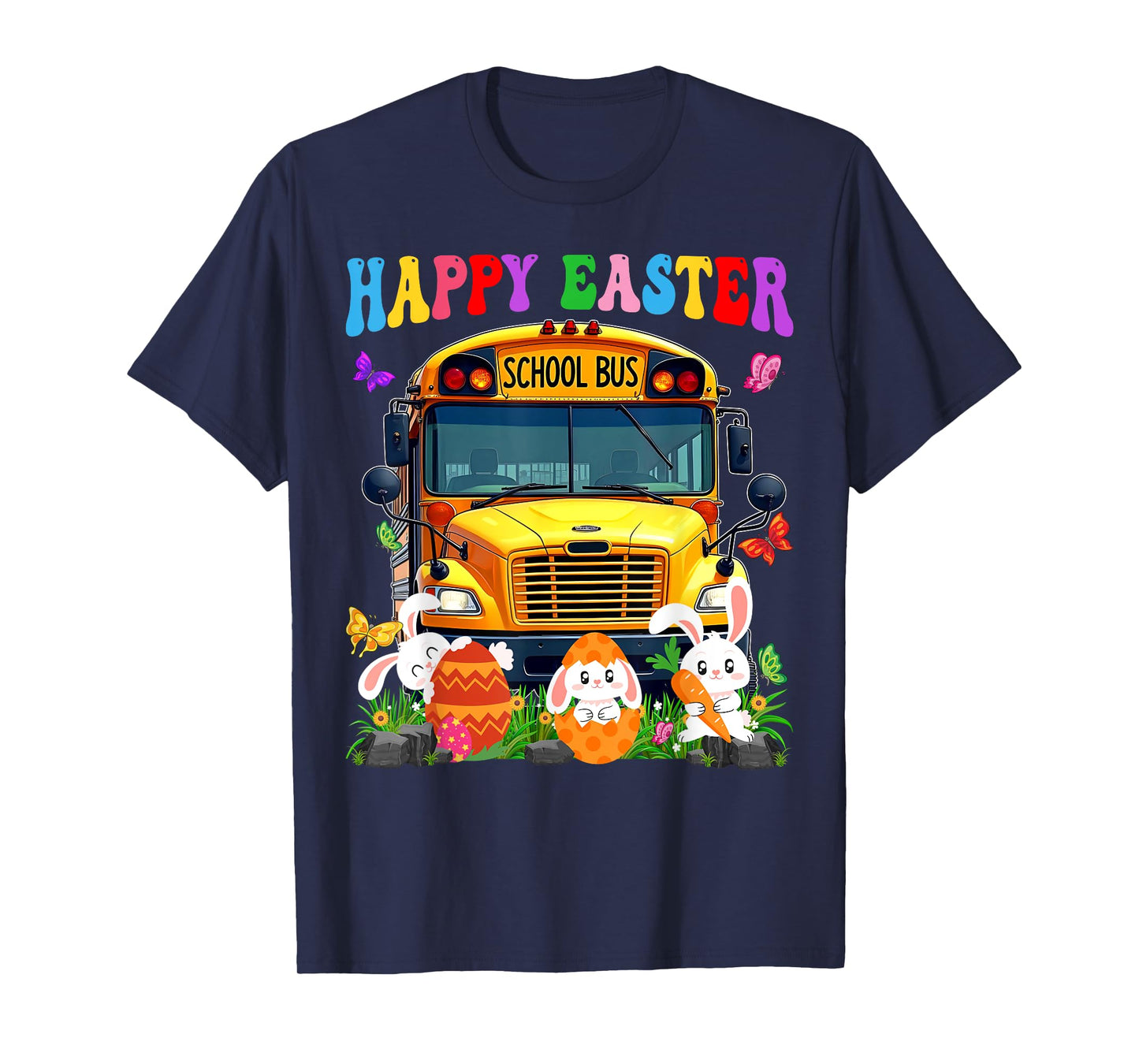 Funny School Bus With Bunnies & Easter Eggs Easter Day Boys T-Shirt