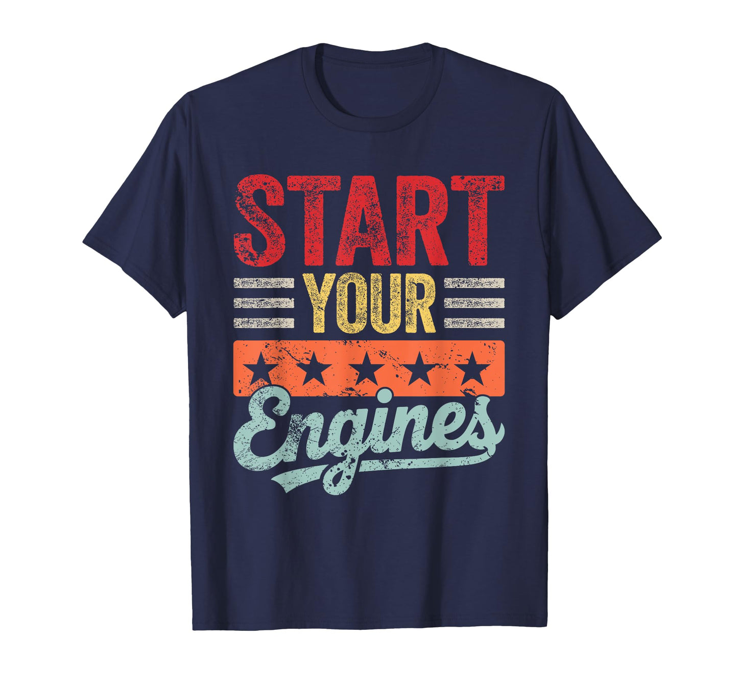 Retro Start Your Engines Vintage Checkered Flag Race Car T-Shirt