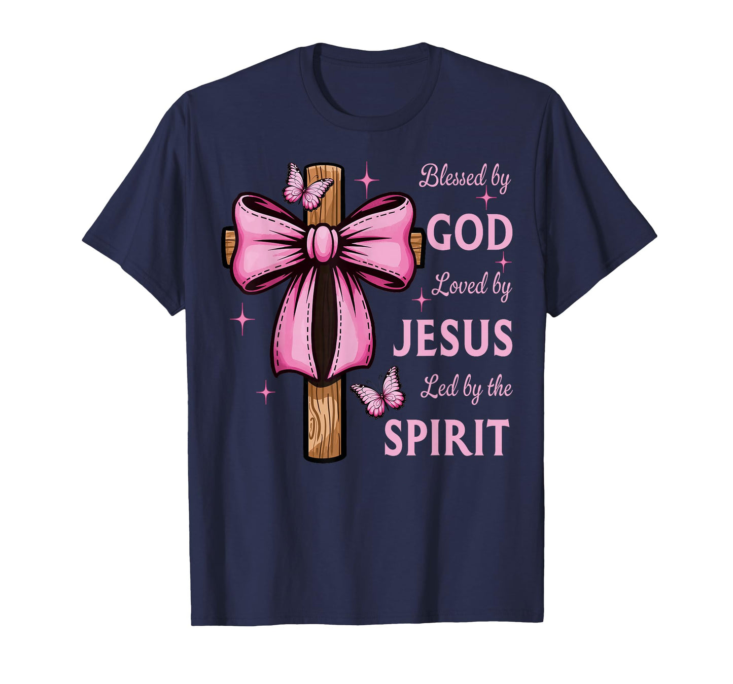 Blessed by God Loved by Jesus Pink Coquette Bow And Cross T-Shirt