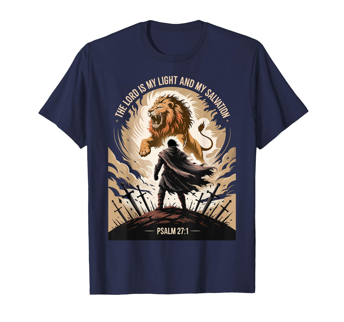 Christian Gothic Warrior Bible Verse Psalm 27:1 Lion Design T-Shirt