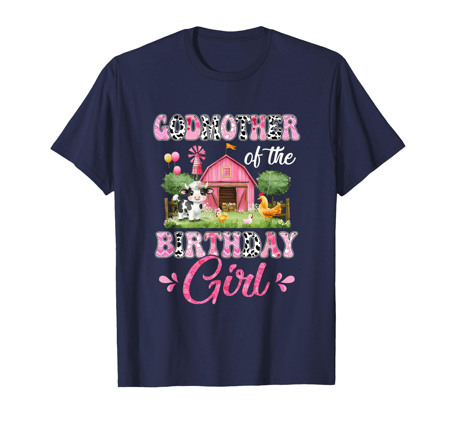 Godmother Of The Birthday Girl 1St Birthday Cow Farm Family T-Shirt