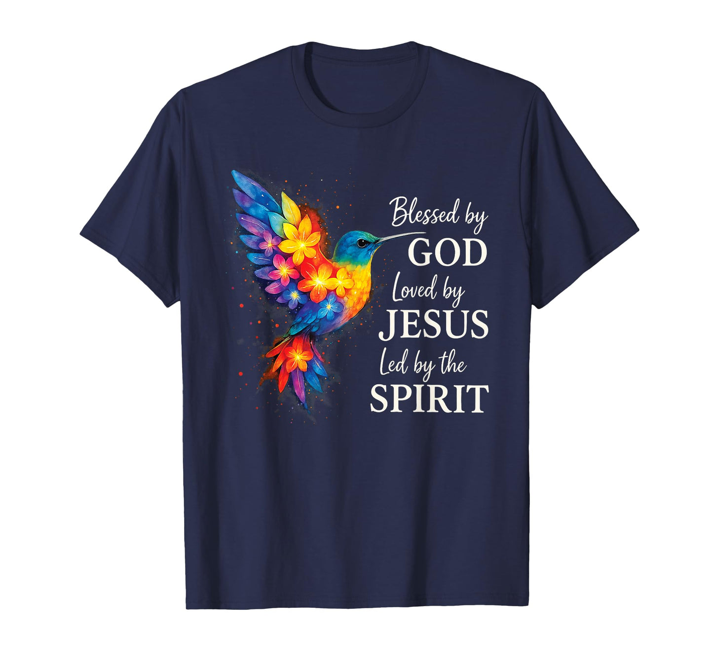 Blessed by God Loved by Jesus Floral Hummingbird T-Shirt