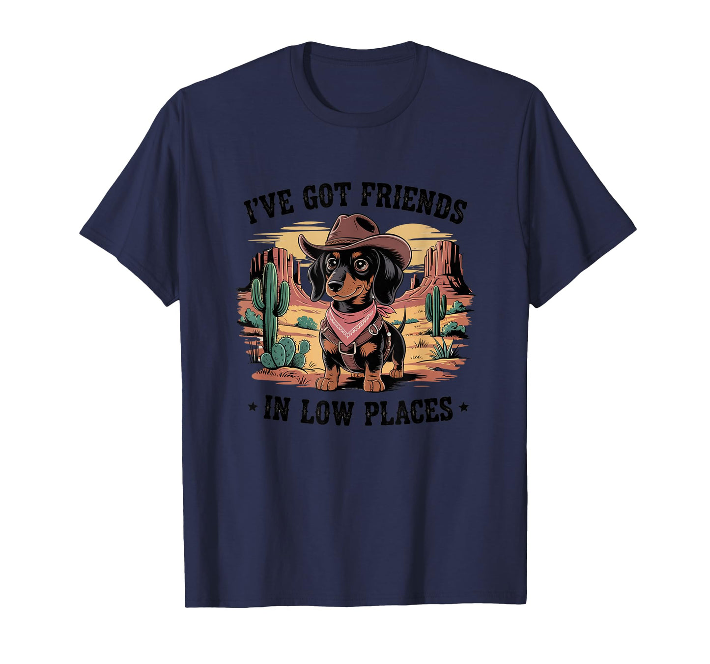 Sarcastic Animal Dachshund Desert Cowboy Design T-Shirt