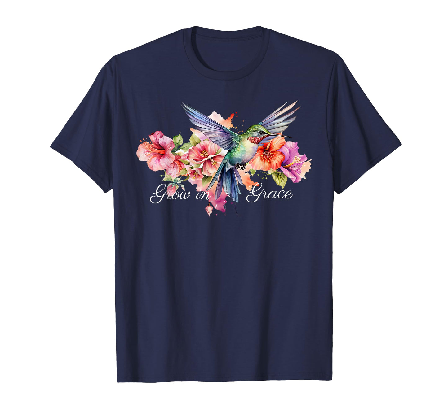 Grow In Grace Flower Hummingbird Christian Bible Verse T-Shirt