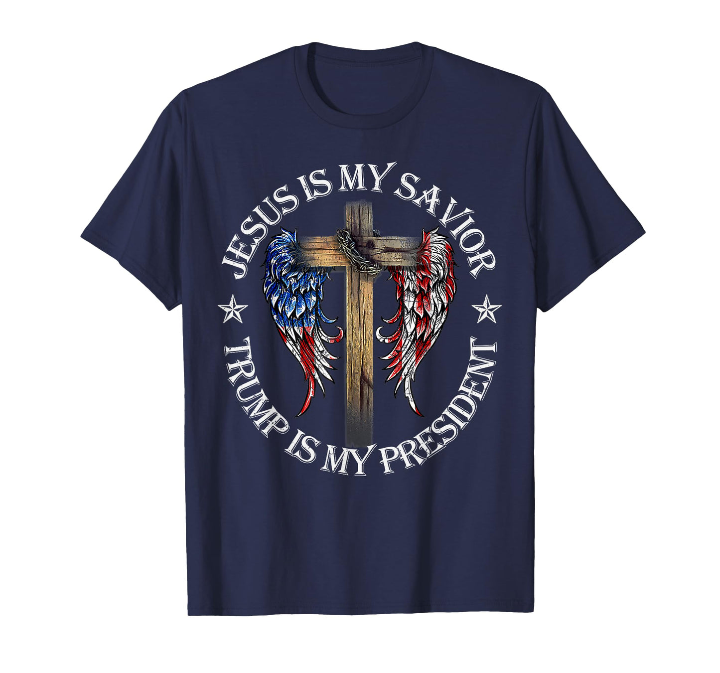 Jesus Is My Savior Trump Is My President 2024 USA Flag Cross T-Shirt
