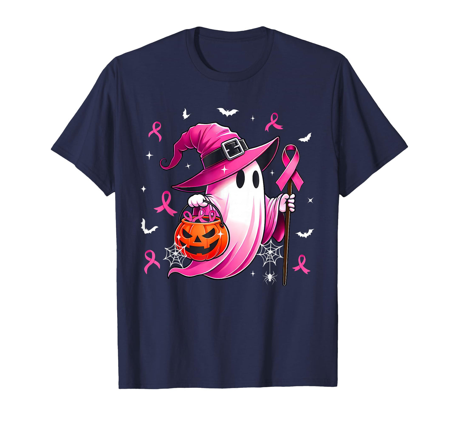 Breast Cancer Awareness Pink Ghost Witch Halloween Women T-Shirt
