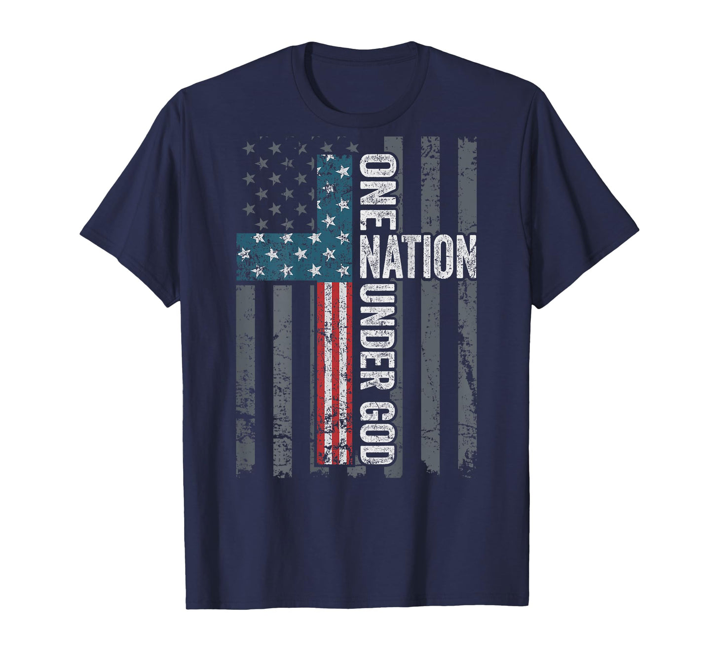 ONE NATION UNDER GOD - USA Cross Flag Christian - ON BACK T-Shirt