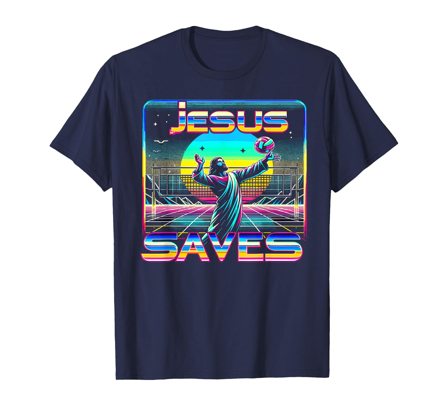 80s Vaporwave Jesus Saves Volleyball T-Shirt