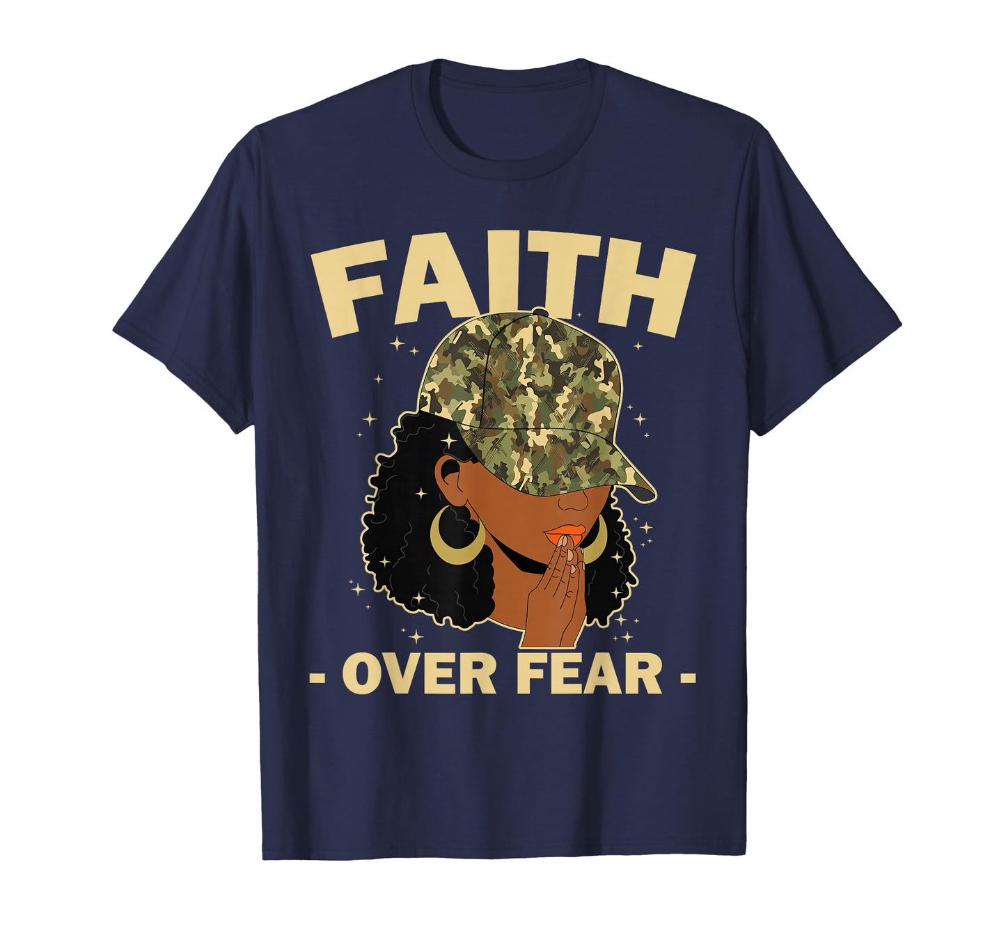 Faith Over Fear Christian Camo African American Afro Women T-Shirt