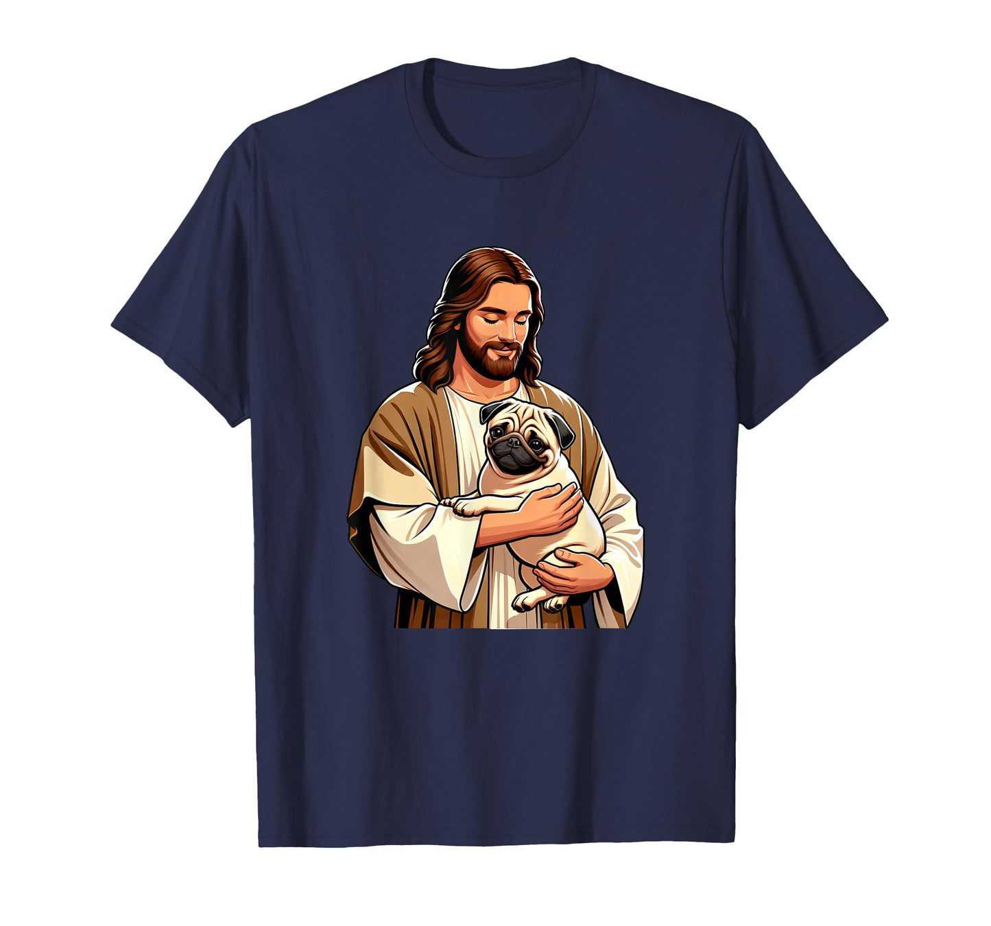 Pug Jesus byAxisone Unisex-Adults Kids T-Shirt Black Small Cartoon Christmas