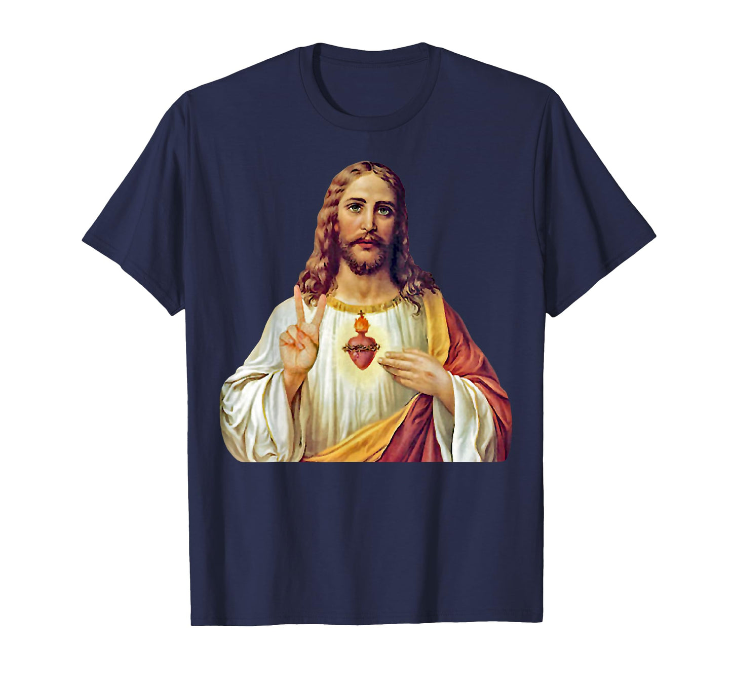 Jesus Christ Sacred Heart Peace Sign Portrait T-Shirt