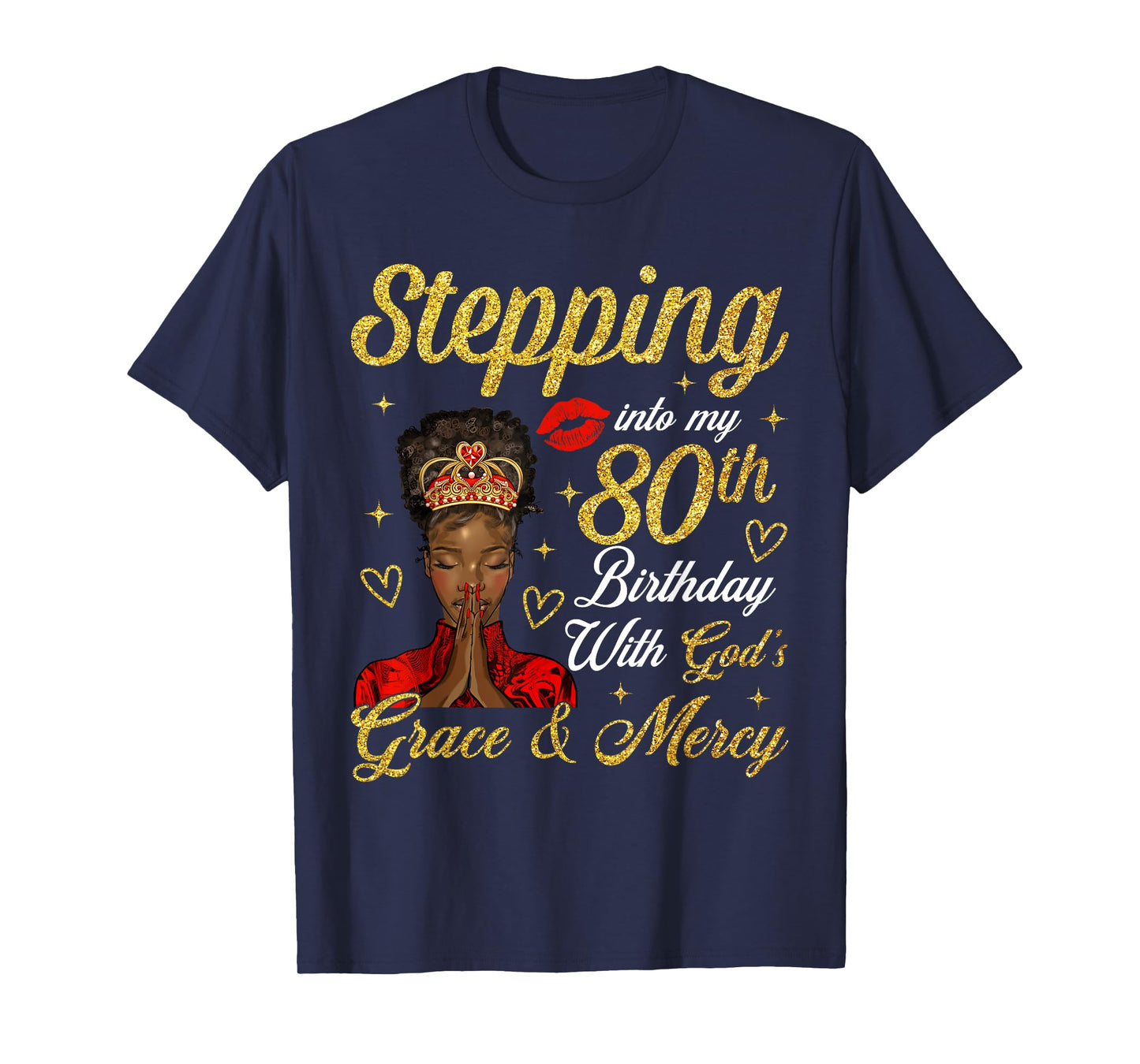 Stepping Into 80th Birthday Afro Black Woman Christian Bday T-Shirt