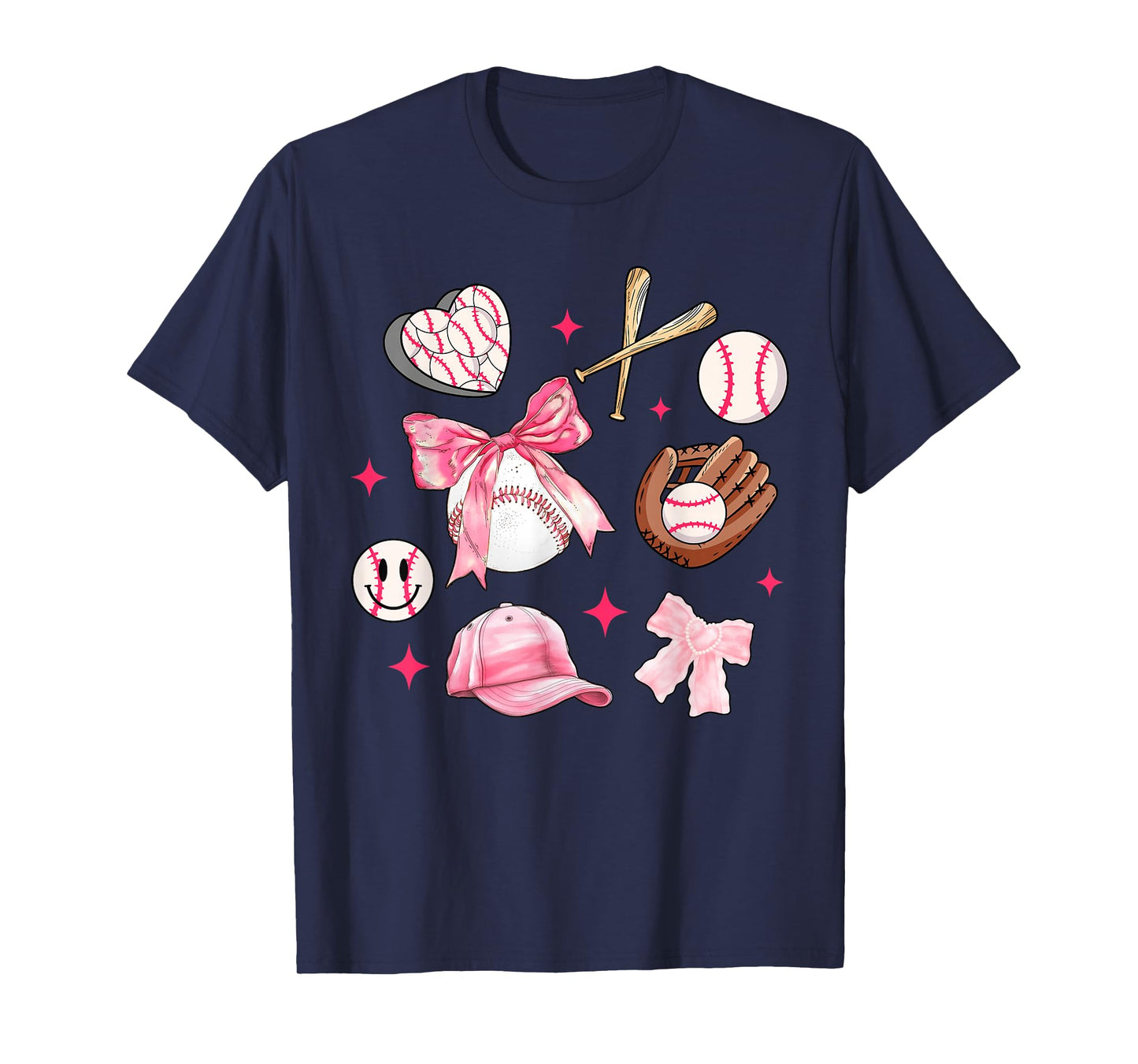 Coquette Bow Baseball Mom Pink Bow Mothers Day Women Girls T-Shirt
